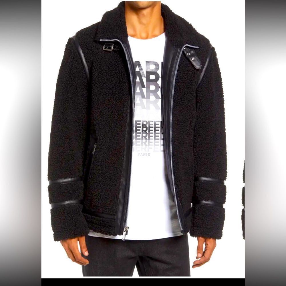 Karl lagerfield black sherpa aviator -moto jacket/coat/ bomber sz Small